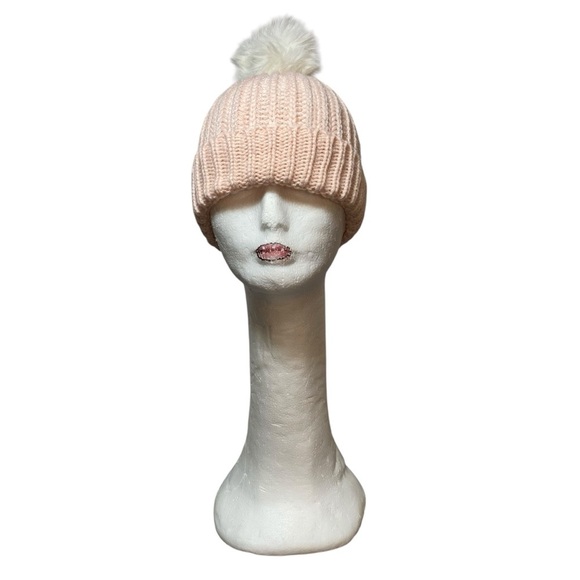 Charlie Paige Accessories - Charlie Paige Blush Knit Beanie with Pom Pom Sz-OS